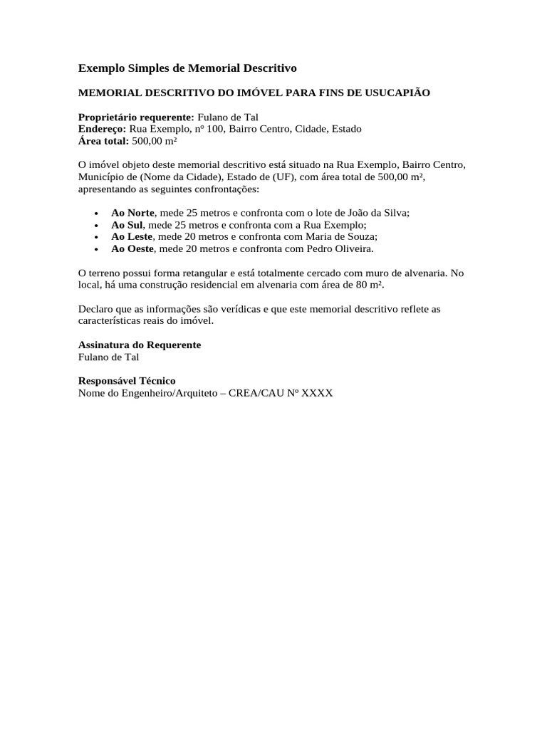 Memorial Descritivo para Usucapião | PDF
