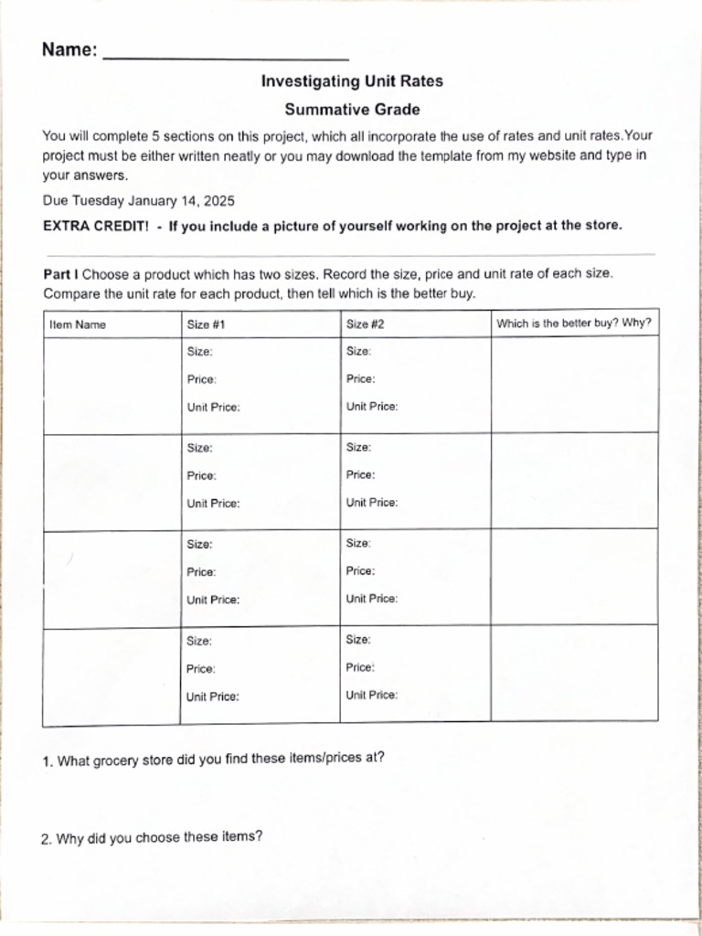 Investigating Unit Rates | PDF