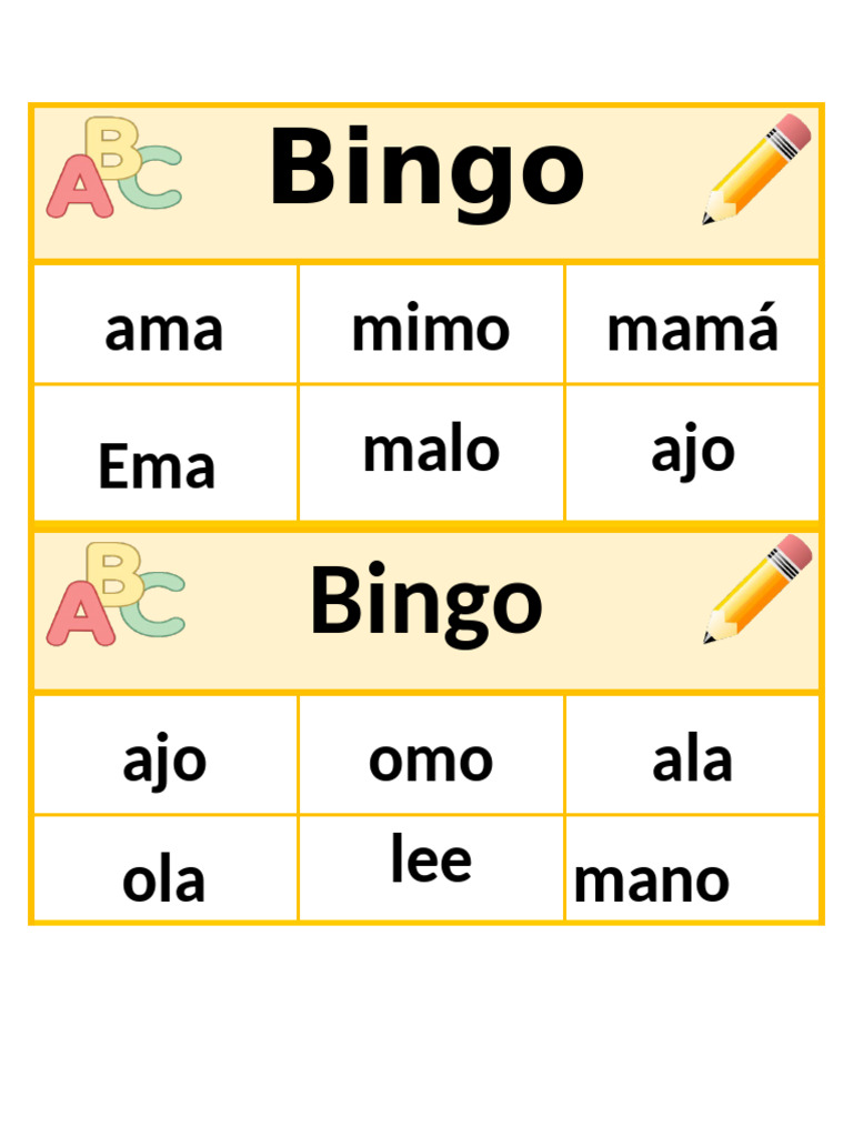Bingo de Palabras con M y P | PDF