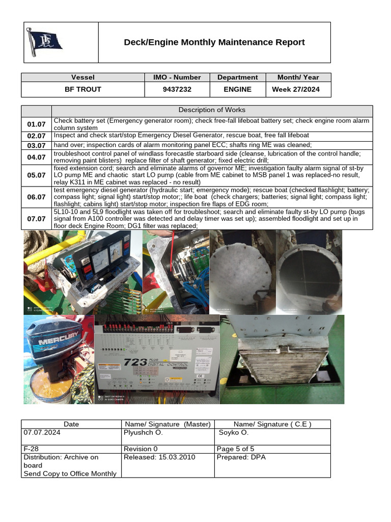 F-28 Week 27 Engine Electrical Dep. Report 2024 | PDF