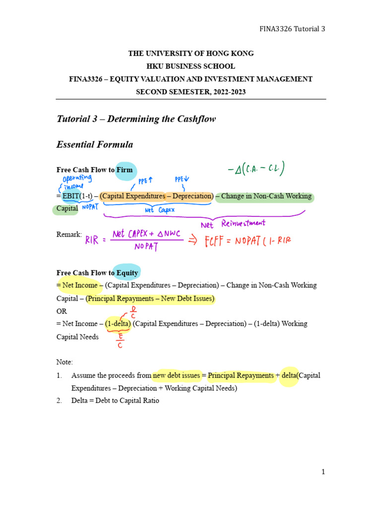 FINA3326 Tutorial 3: Cashflow Analysis | PDF | Expense | Free Cash Flow