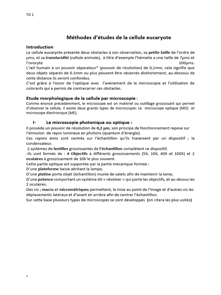 Microscopie des cellules eucaryotes | PDF | Microscope | Microscopie ...