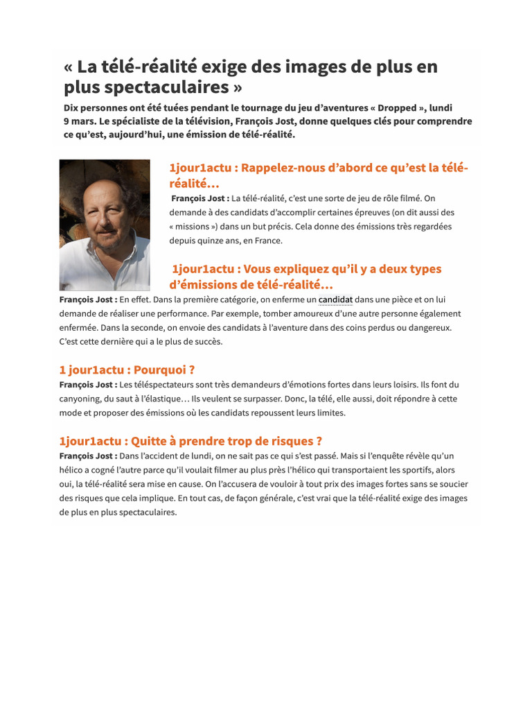 Questions sur la télé-réalité en France | PDF | Télé-réalité