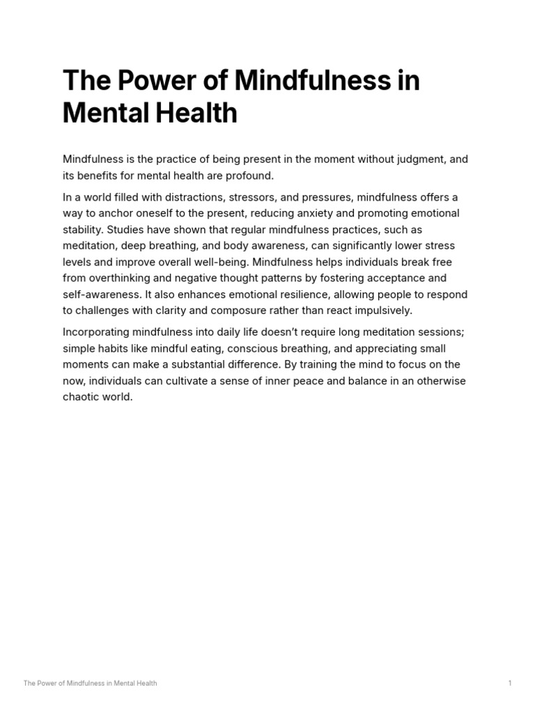 The Power of Mindfulness in Mental Health | PDF