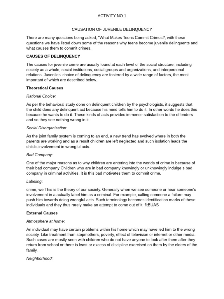 Causes of Juvenile Delinquency Explained | PDF | Juvenile Delinquency ...