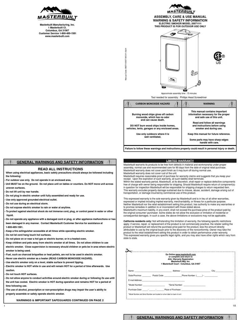 Masterbuilt Electric Smoker Manual