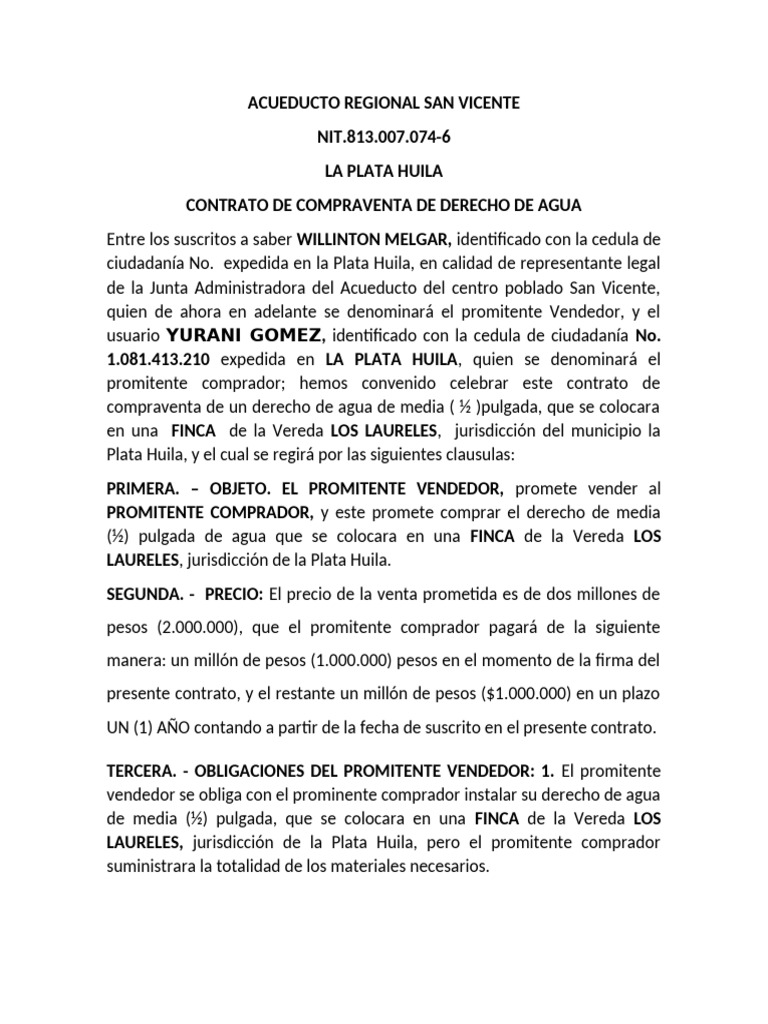 Contrato de Compraventa de Derechos de Agua | PDF