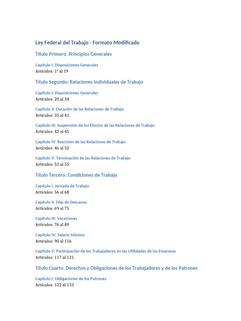 Ley Federal Del Trabajo Completo Modificado | PDF | Relaciones ...