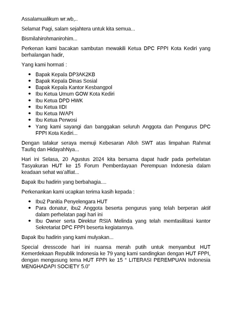 Tasyakuran HUT ke-15 FPPI Kota Kediri | PDF