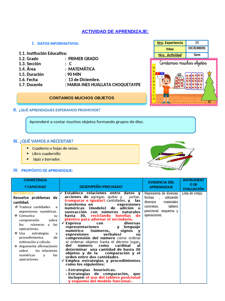 Actividad de Matemáticas para Primer Grado | PDF | Cognición | Aprendizaje