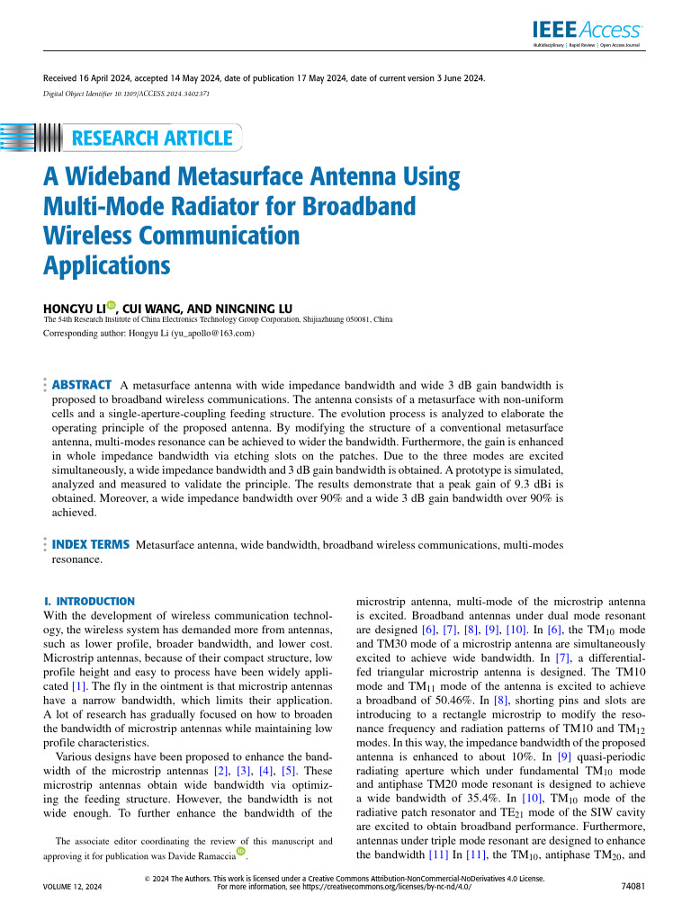 A Wideband Metasurface Antenna Using Multi-Mode Radiator For Broadband ...