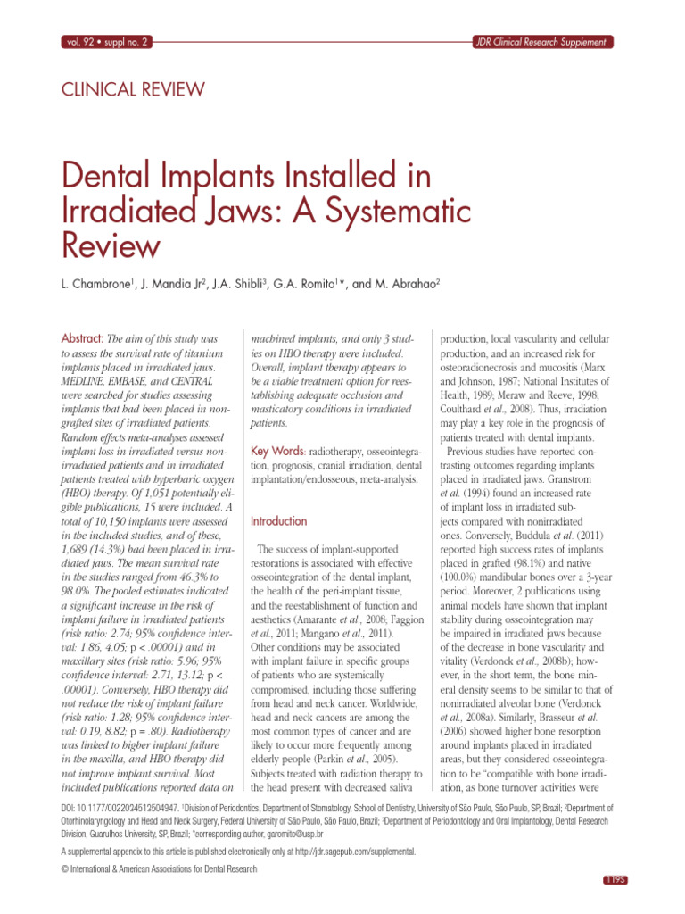 Dental Implants Installed in Irridiated Jaw | PDF | Dental Implant ...