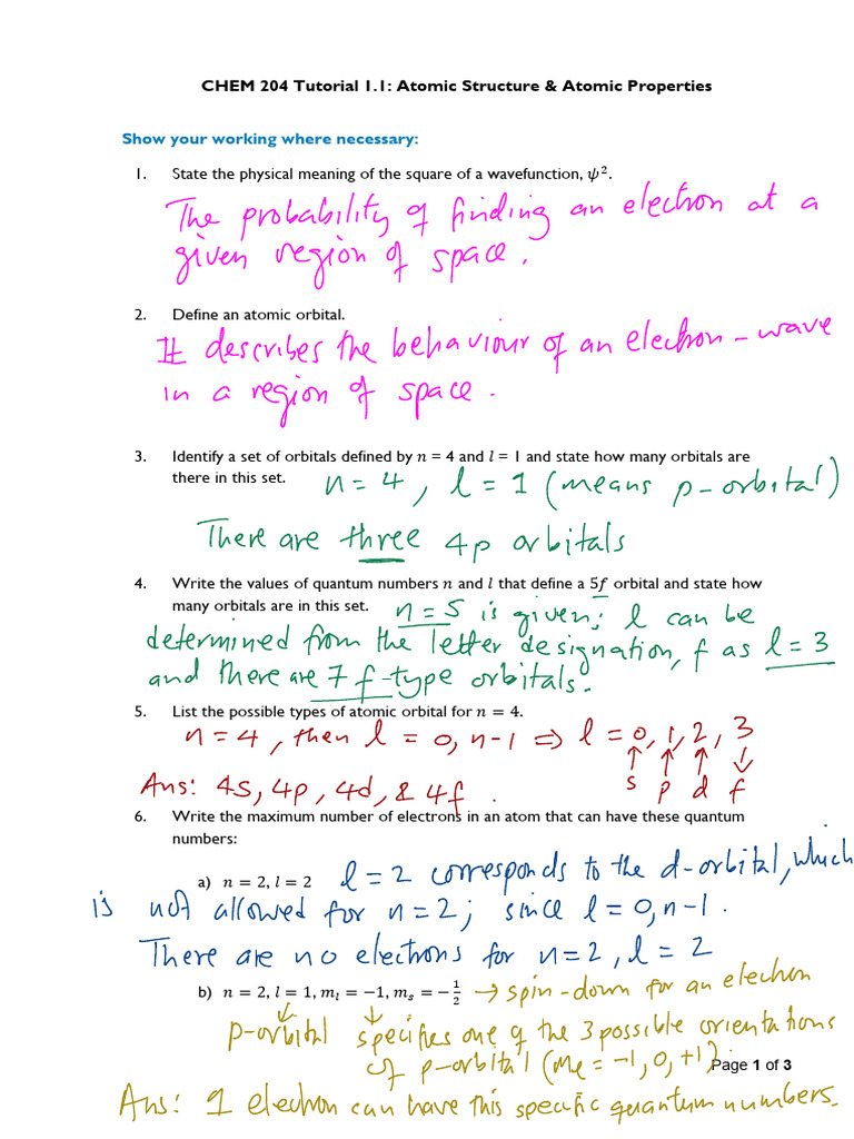 Atomic Orbitals and Nodes in CHEM 204 | PDF | Atomic Orbital | Electron ...