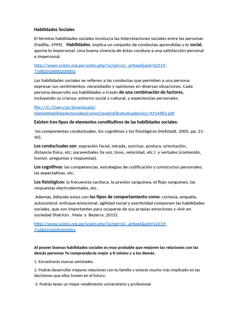 Importancia de las Habilidades Sociales | PDF | Habilidades sociales ...