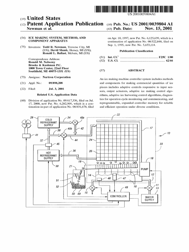 US2001039804A1 - Ice Making System, Method, and Component Apparatus ...
