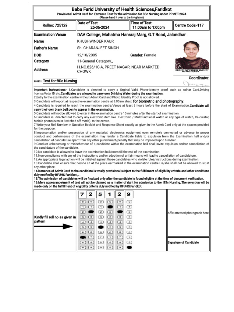 BSC Nursing Entrance Test-2024 | PDF