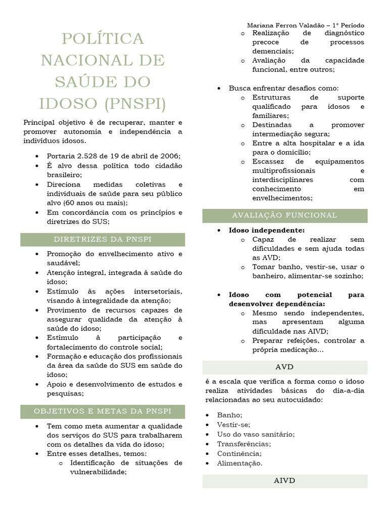 Política Nacional de Saúde do Idoso | PDF | Distúrbio mental | Terceira ...