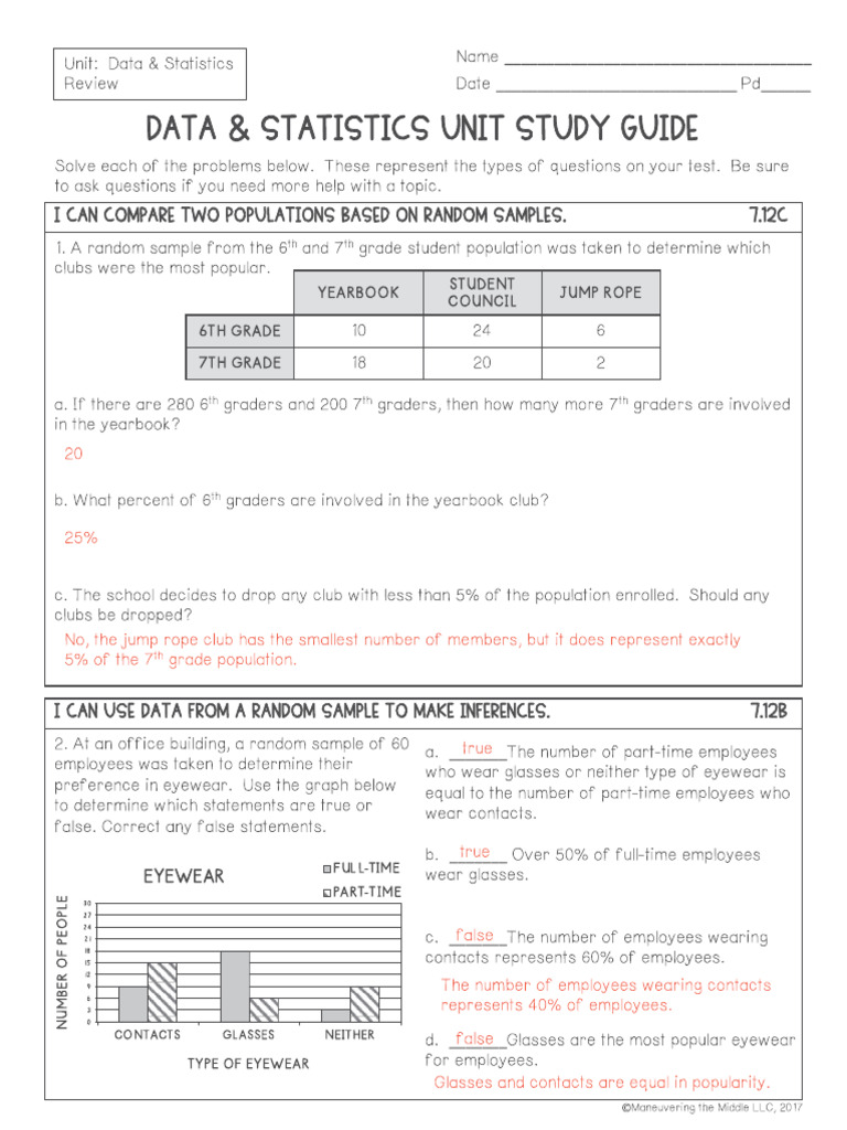 KEY+-+Data+&+Statistics+Unit+Study+Guide | PDF