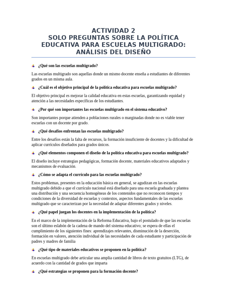 Política Educativa para Escuelas Multigrado | PDF | Enseñando | Plan de ...