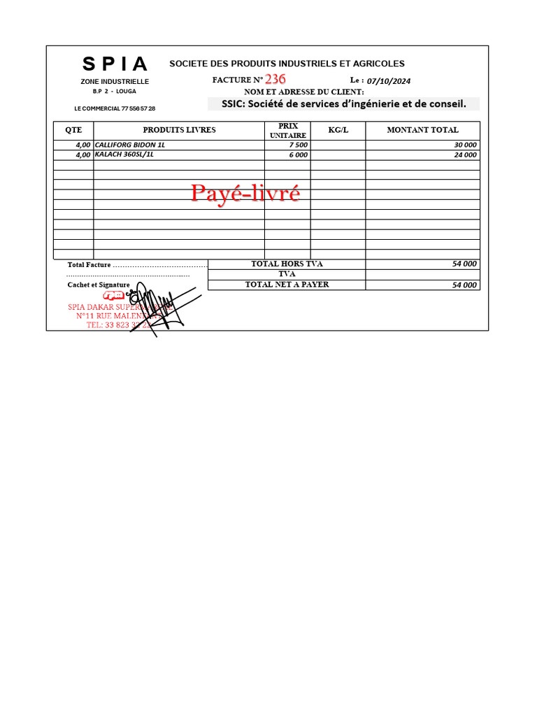 Facture avec Cachet et Signature | PDF