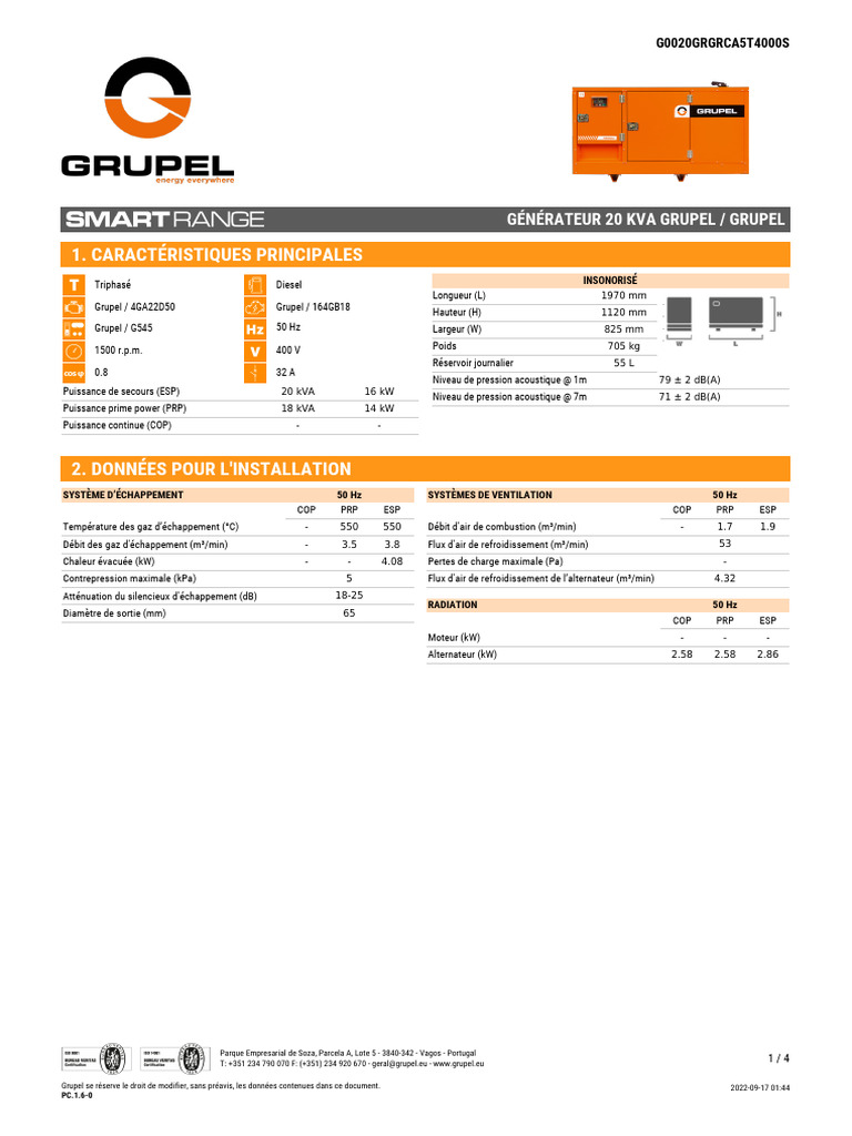 Générateur Diesel 20 kVA Grupel G545 | PDF | Moteur diesel