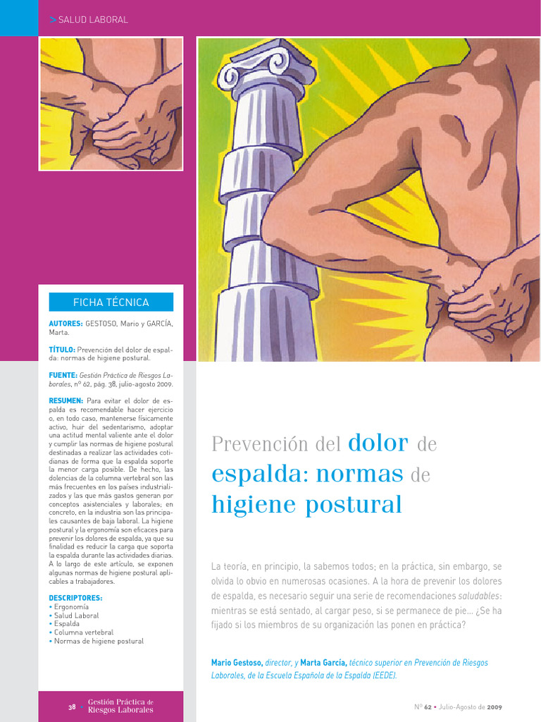 Higiene Postural Resumido | PDF | Dolor lumbar | Seguridad y salud ...