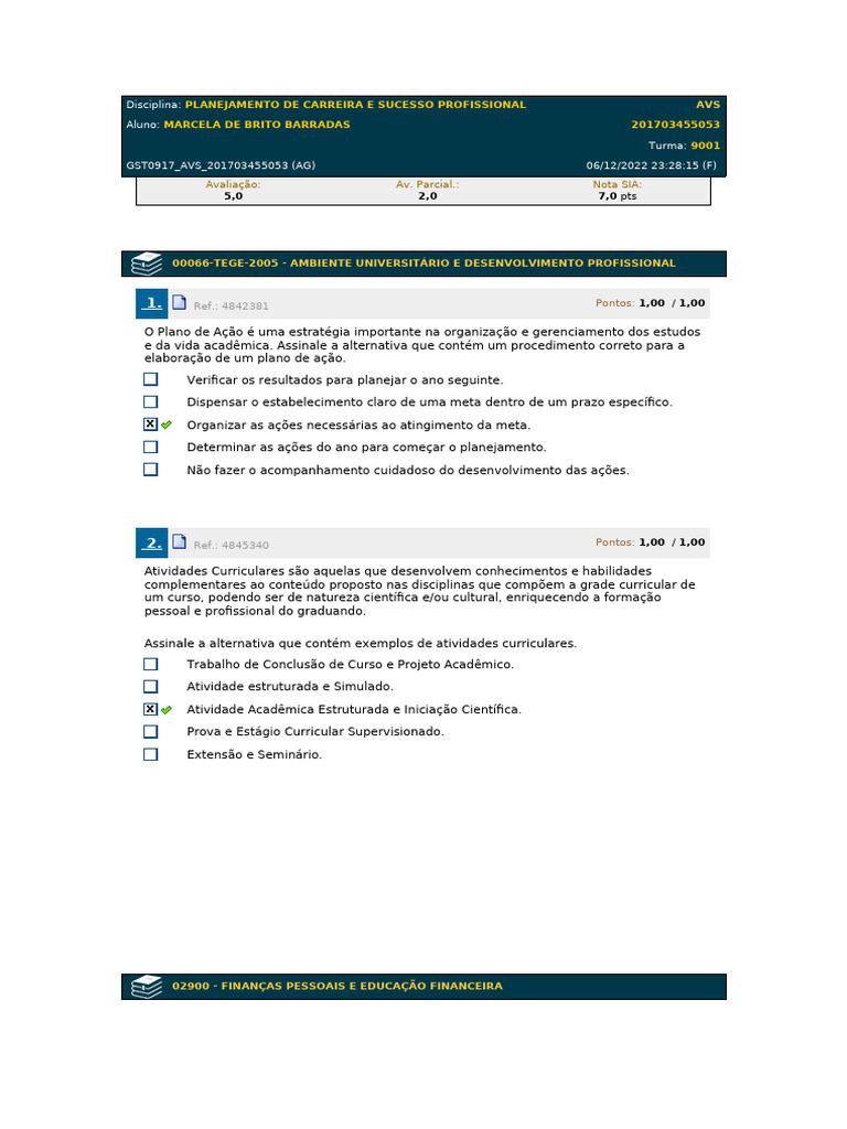 Avs I - Planejamento de Carreira e Sucesso Profissional | PDF ...