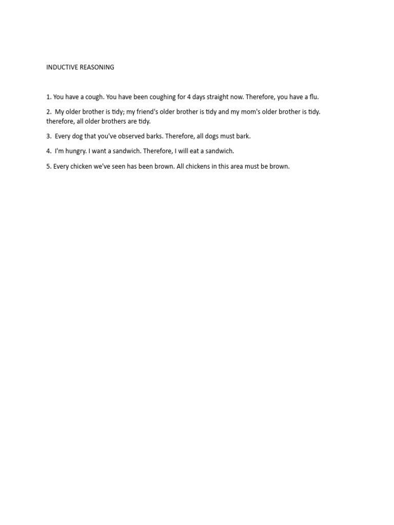 Understanding Inductive Reasoning Examples | PDF