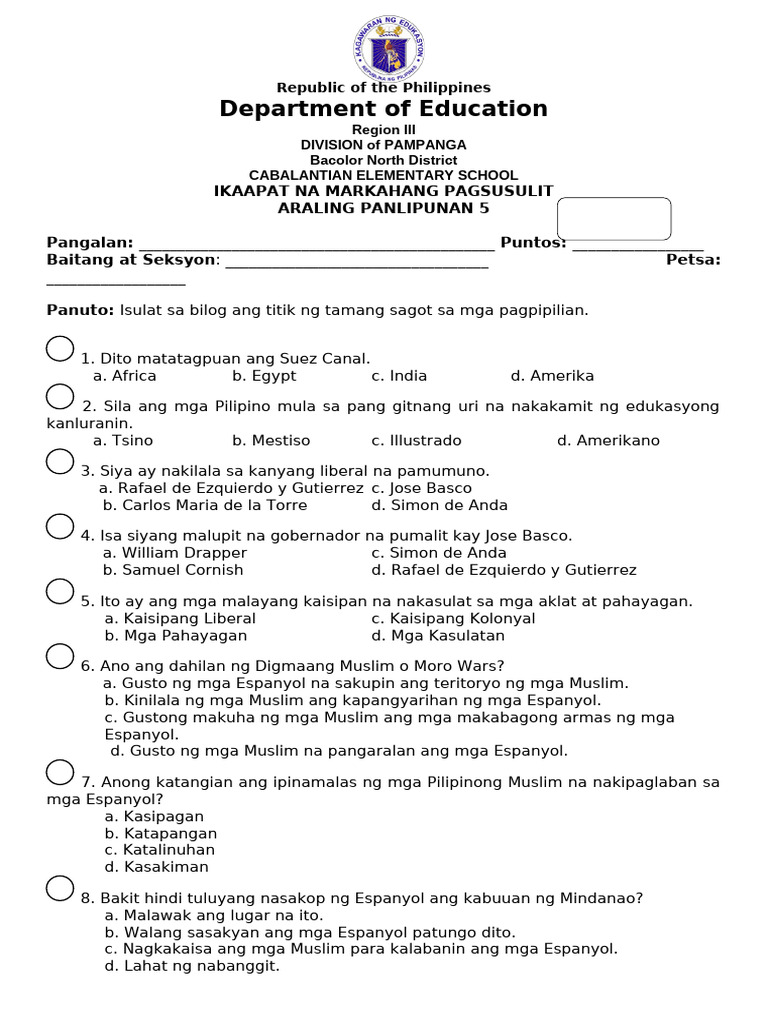 AP 4th Periodical Test 2024 2025 | PDF
