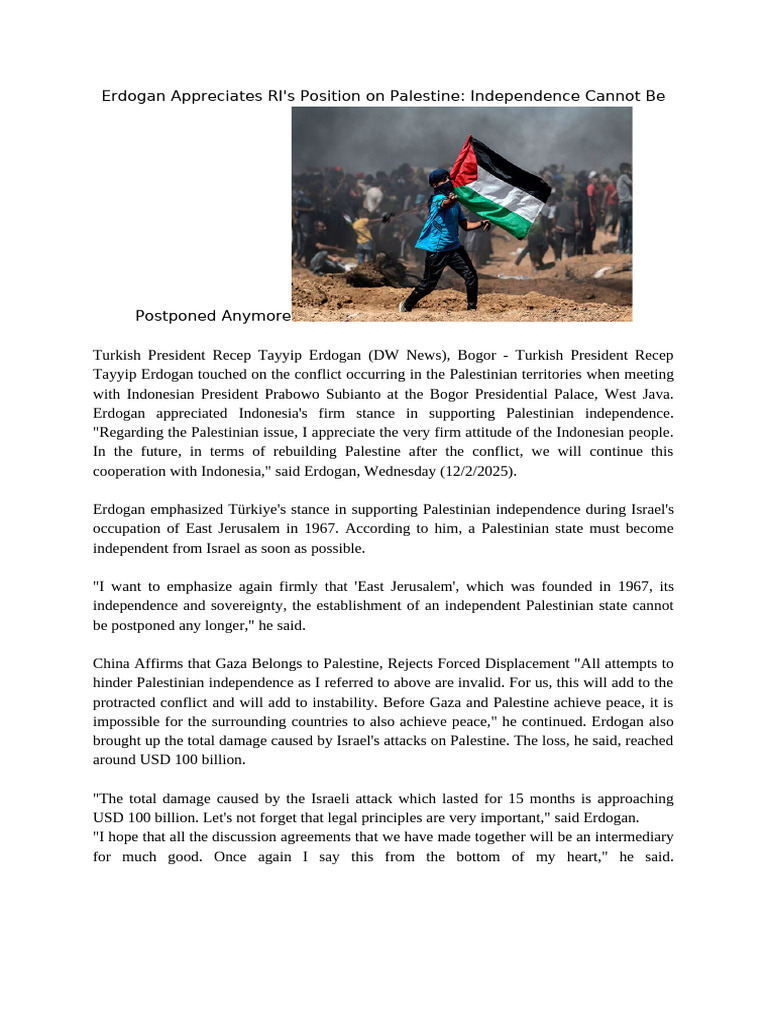 Erdogan Supports Palestinian Independence | PDF
