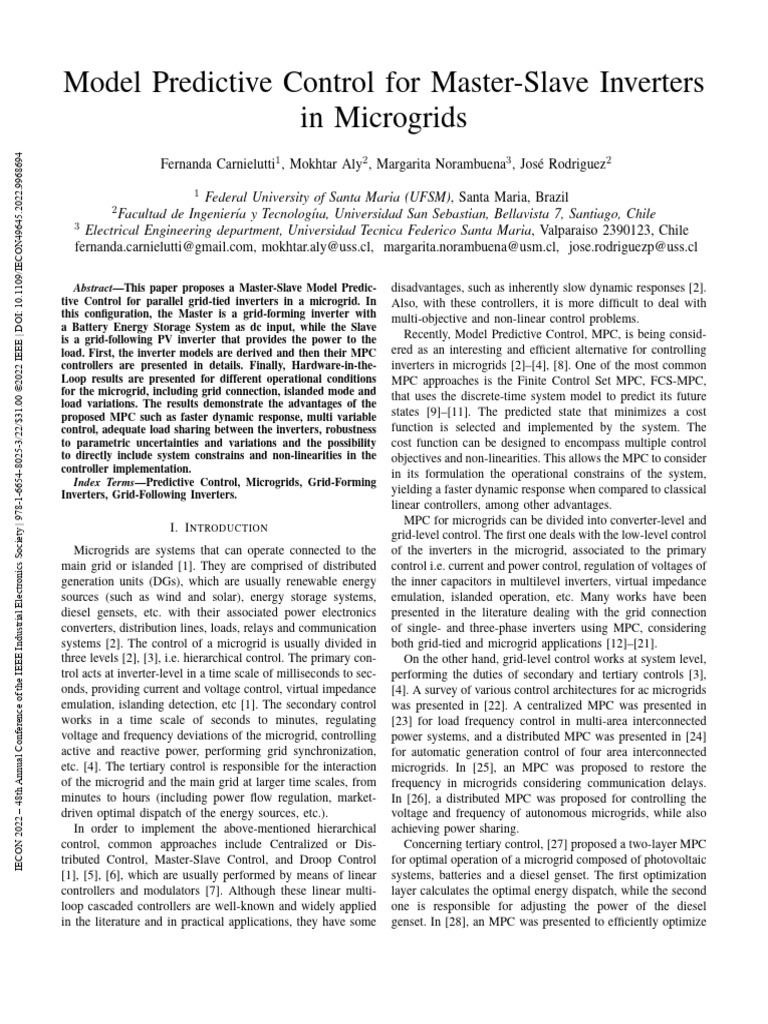 Master-Slave MPC for Microgrid Inverters | PDF | Power Inverter ...