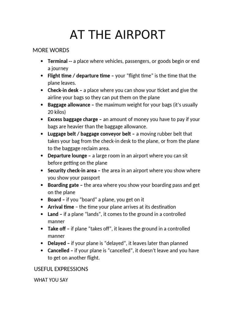 Airport Terminology and Useful Phrases | PDF
