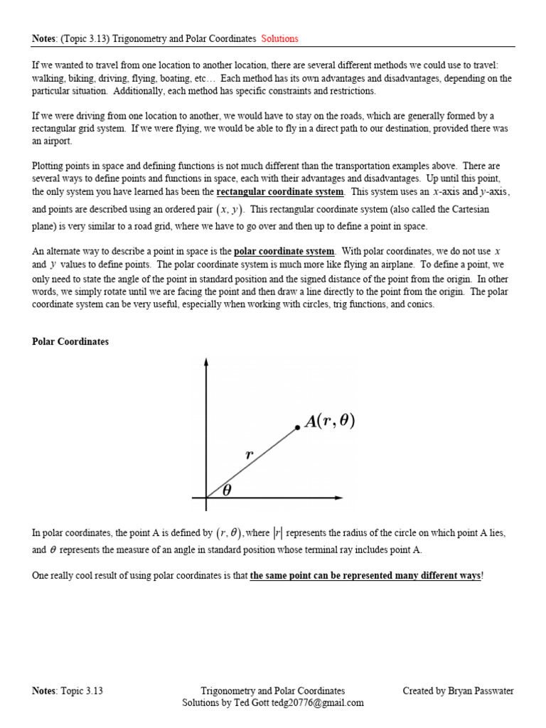 Trigonometry and Polar Coordinates Notes | PDF | Cartesian Coordinate ...