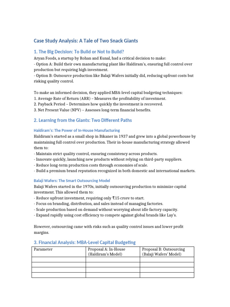 Snack Giants: In-House vs Outsourcing Strategy | PDF | Net Present ...