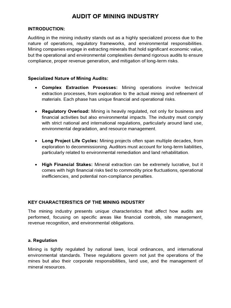 Mining Industry Audit Overview | PDF | Audit | Royalty Payment