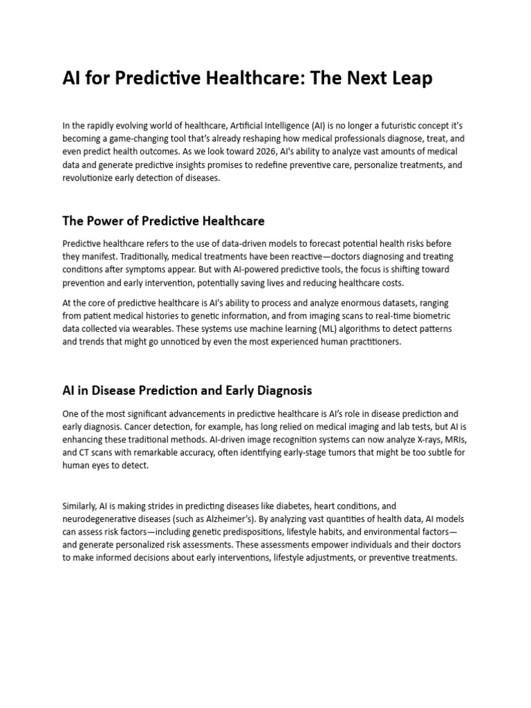 AI Predictions in Healthcare by 2026 | PDF | Artificial Intelligence ...
