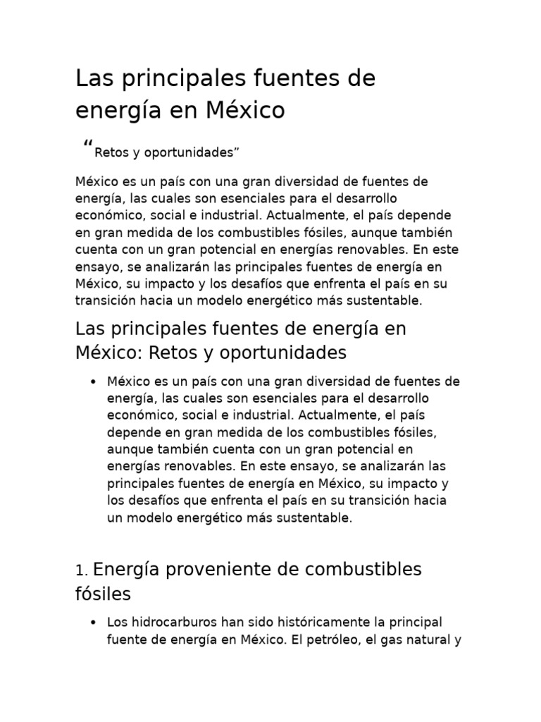 Fuentes de Energía en México: Retos y Oportunidades | PDF | Energía ...