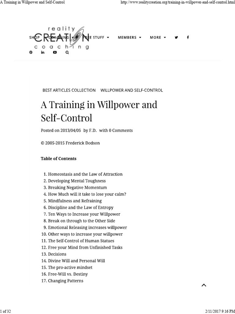 A Training in Willpower and Self-Control | PDF