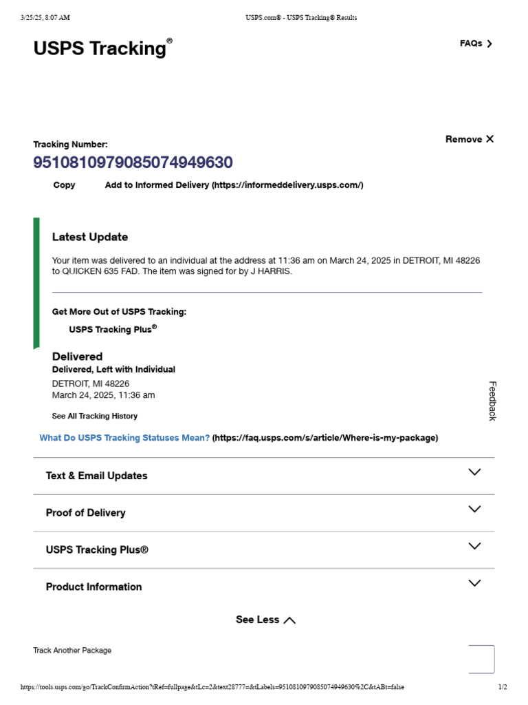USPS Tracking: Latest Update | PDF | Mortgages | Debt