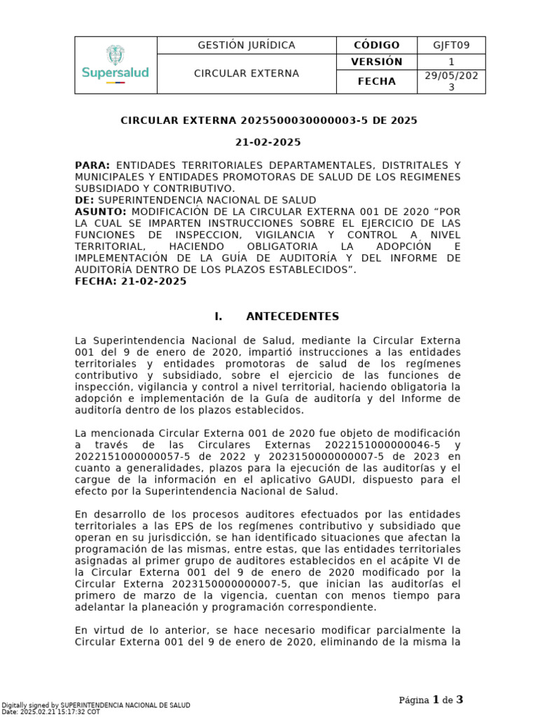 Modificación de Circular de Auditoría 2025 | PDF | Auditoría | Gobierno