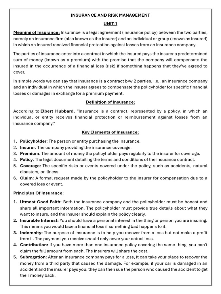 Insurance and Risk Management Notes 5 Sem | PDF | Insurance | Life ...