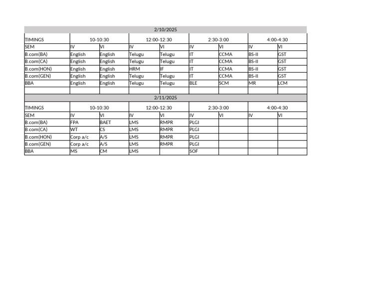 BAET LMS Schedule for February 2025 | PDF