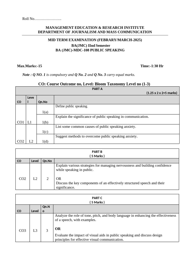 Public Speaking Midterm Exam Guide | PDF