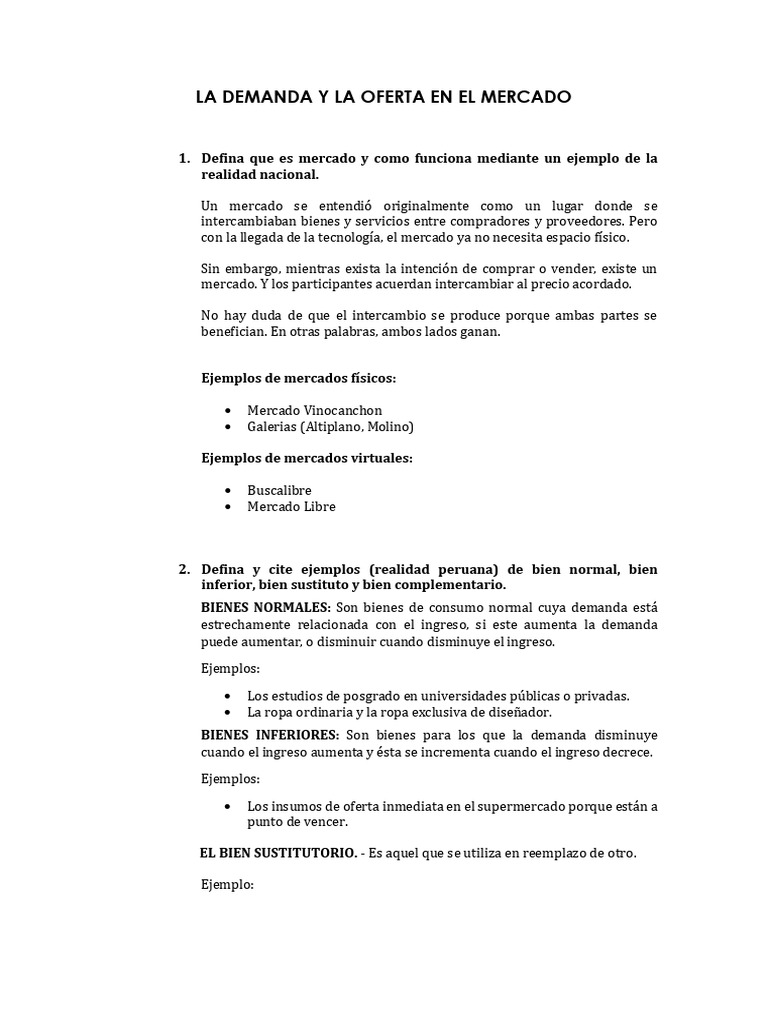 Demanda y Oferta en el Mercado Peruano | PDF | Oferta (economía ...