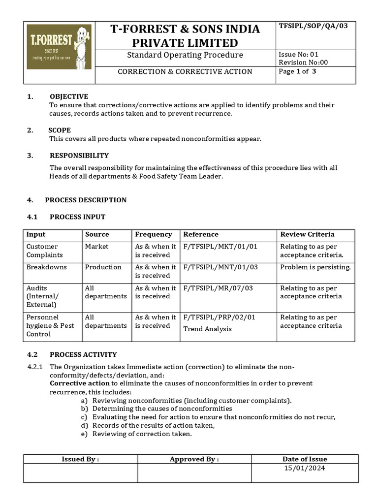 Correction & Corrective Action SOP | PDF | Business