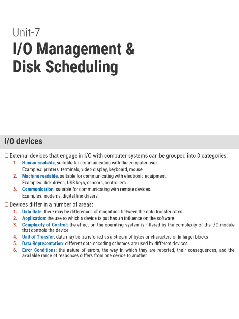 I/O Management and Disk Scheduling Overview | PDF | Input/Output | Hard ...