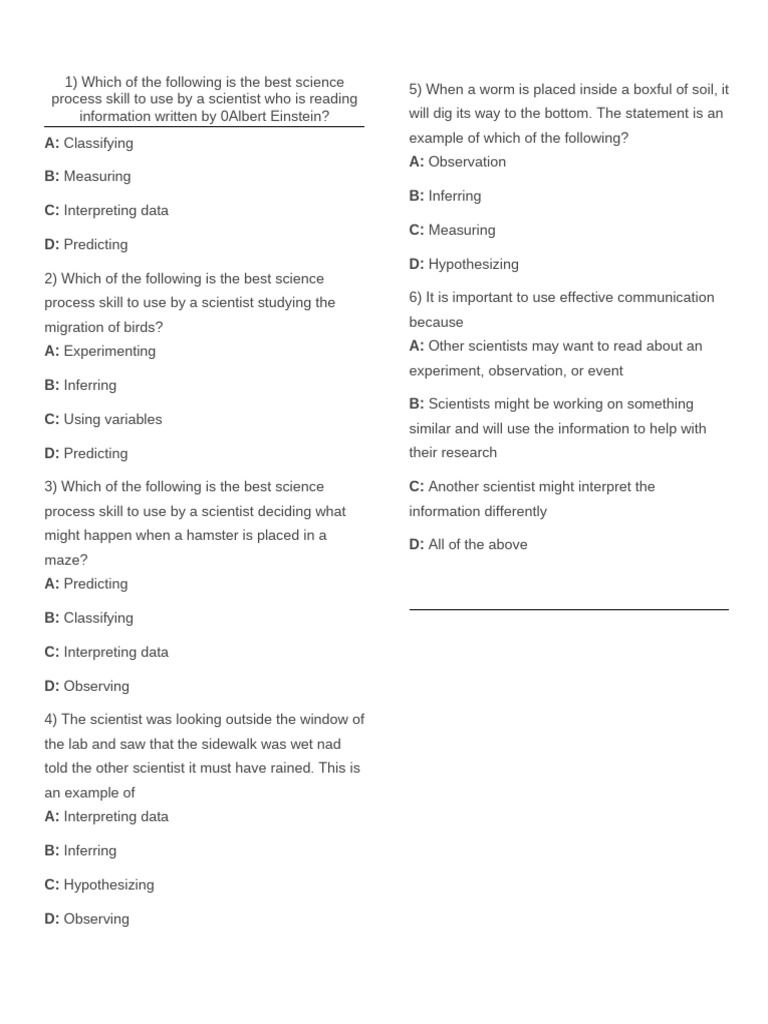 SCIENCE PROCESS SKILLS | PDF