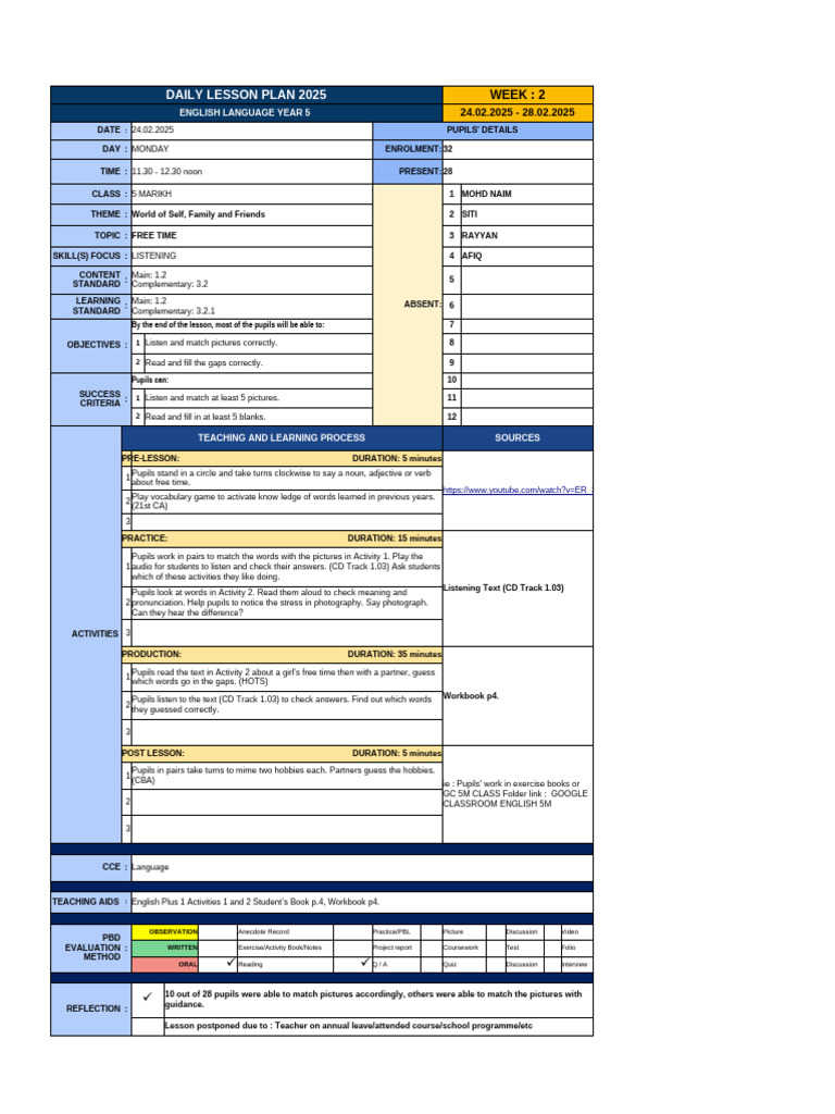 Erph English New Format 24 Feb | PDF | Lesson Plan | Teachers