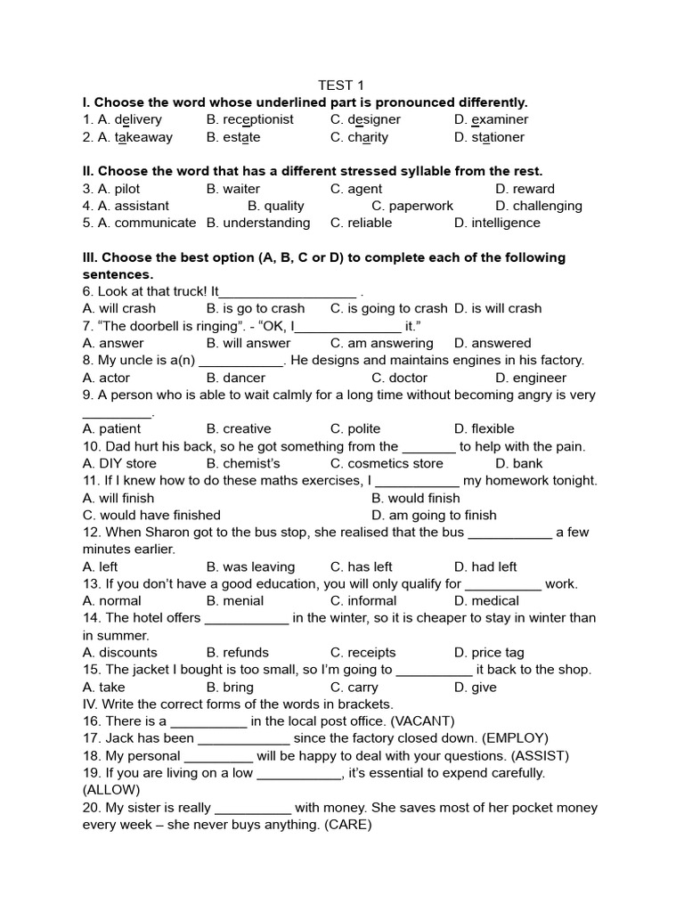 English Language Practice Test | PDF