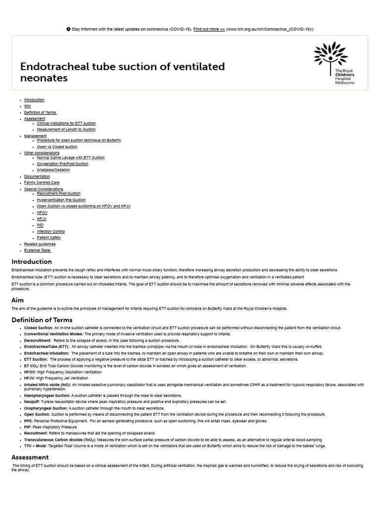 ETT Suction Guidelines for Infants | PDF | Respiration | Clinical Medicine